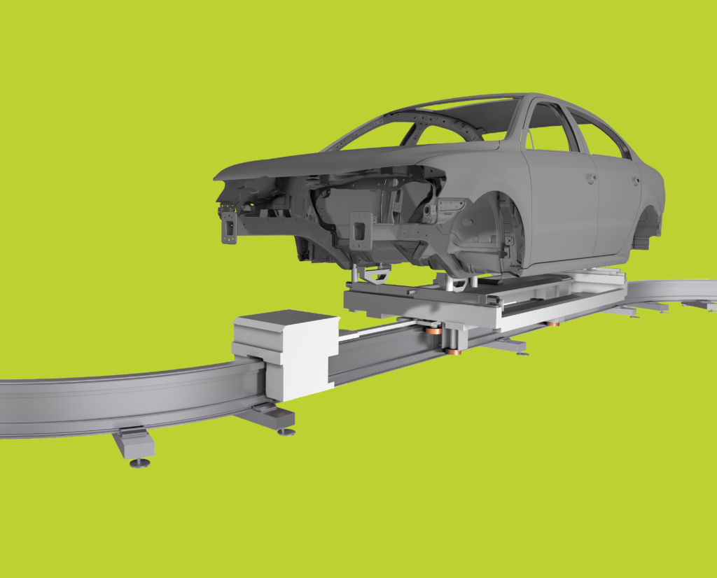 LOGILINER from PENTANOVA transports semi-finished car on a floor rail