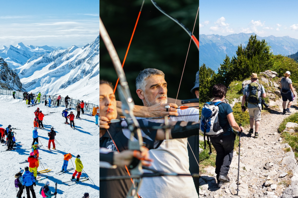 teamevent teambuilding ski fahren in den bergen bogenschießen wandern in den alpen im sommer